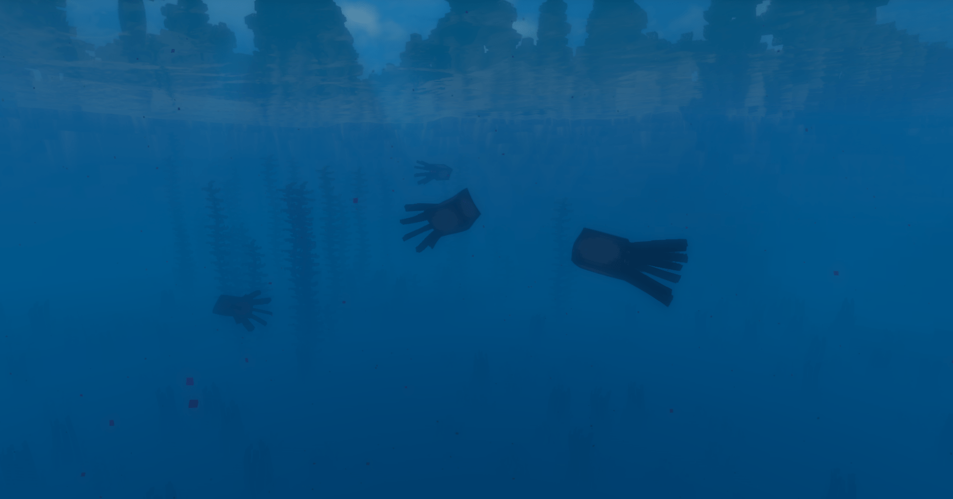 Pictures of squids underwater in Minecraft